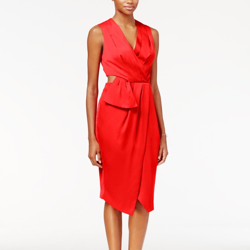 RACHEL Rachel Roy Cut-Out Sleeveless Midi Dress in Red Sz 12 NWOT